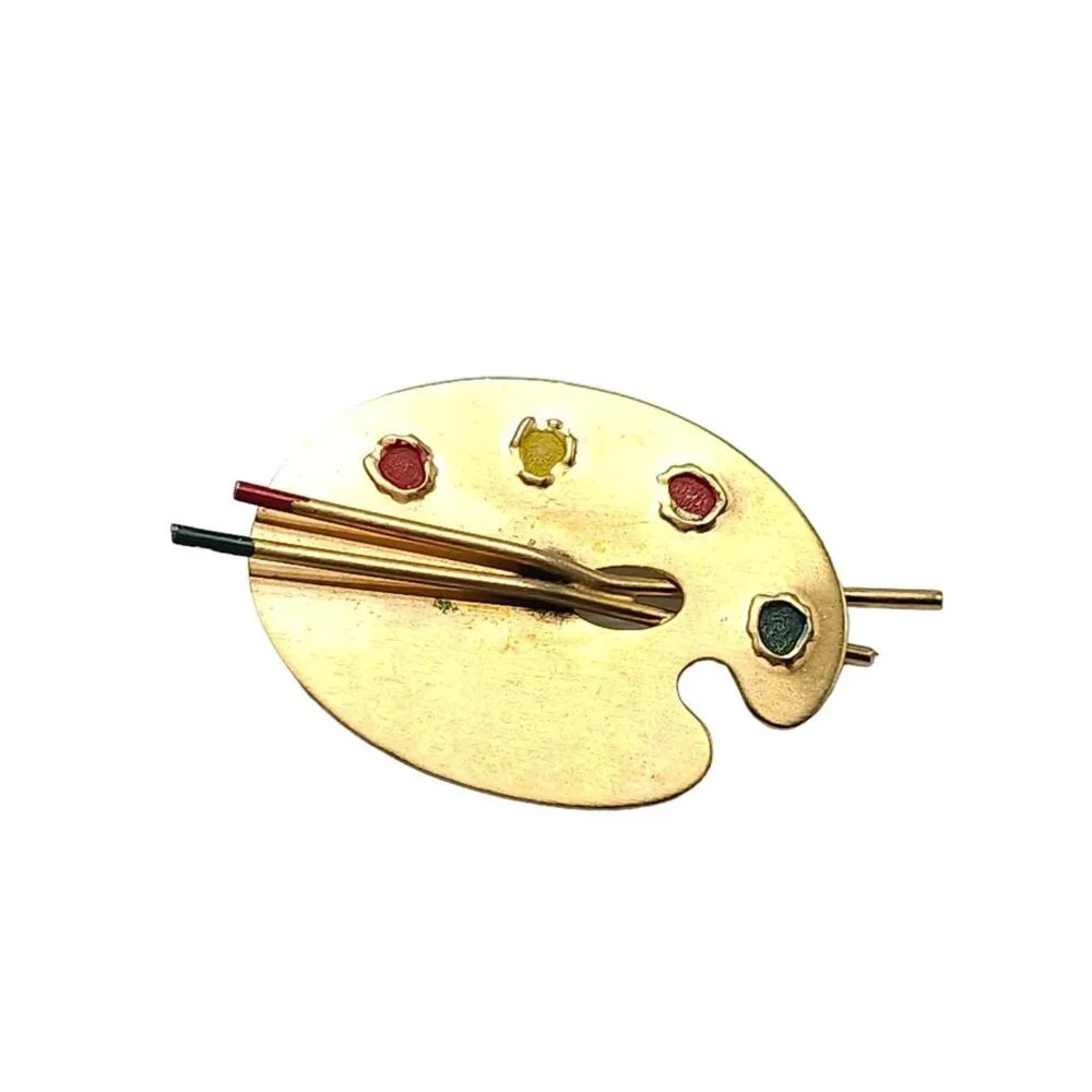 Beau Sterling Silver Multicolor Enamel Artist's Palette Brooch Pin Vintage